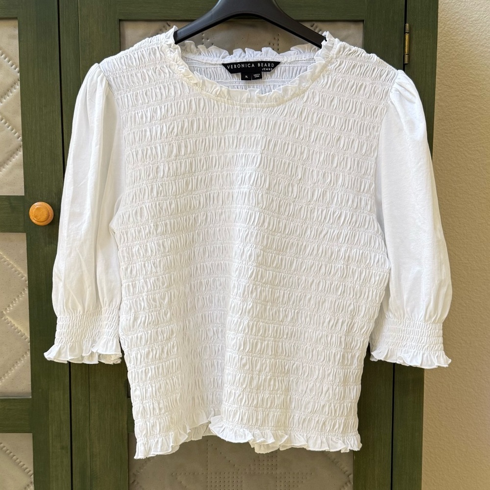 Veronica Beard Langston Smocked Top - Picture 2 of 7